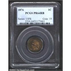 1876 1C PR64 Red and Brown PCGS. Both sides have swirled electric-blue, lemon-gold, and rose-violet.