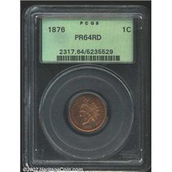 1876 1C PR64 Red PCGS. Blazing red patina at the peripheries intermingling with golden hues toward t