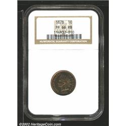 1878 1C PR66 Red and Brown NGC. The obverse fields have orange and violet color, while the Indian is