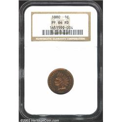 1880 1C PR64 Red NGC. Lovely orange and lemon color. A solitary toning spot is near the obverse bord