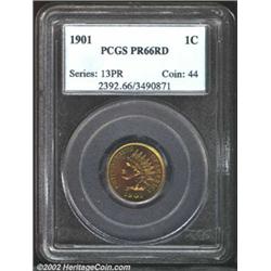 1901 1C PR66 Red PCGS. A radiant yellow Gem that also has a hint of rose-violet color. Sharply struc