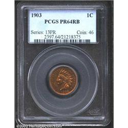 1903 1C PR64 Red and Brown PCGS. A sharply struck near-Gem with luminous gold color and undisturbed.