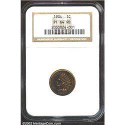 1904 1C PR64 Red NGC. A bright yellow-gold near-Gem that has a couple of tiny spots at the periphery