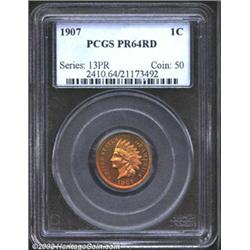 1907 1C PR64 Red PCGS. This is a glassy, golden-orange proof. The sharp strike is free of criticism,