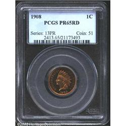 1908 1C PR65 Red PCGS. Lustrous throughout, both sides exhibit competing swirls of golden-orange and