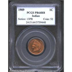 1909 1C PR64 Red and Brown PCGS. The reflective fields reveal variegated violet, gold, and yellow-gr