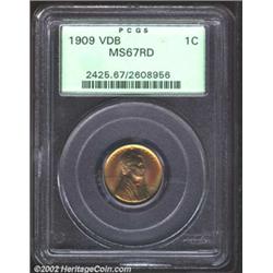 1909 VDB 1C MS67 Red PCGS. Rich orange-red and yellow-green color. A highly lustrous Superb Gem that