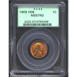 1909 VDB 1C MS67 Red PCGS. A lustrous Superb Gem that has beautiful orange and yellow-green color. S