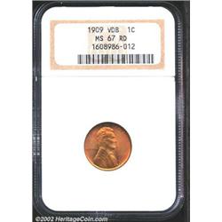 1909 VDB 1C MS67 Red NGC. Bright orange fields envelope the olive tinted devices. A lustrous Superb.