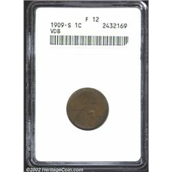 1909-S VDB 1C Fine 12 ANACS. Deep chocolate-brown patina. The reverse has a few minor abrasions, whi