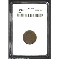 1909-S VDB 1C VF20 ANACS. The fields are chocolate-brown in color, while the devices are slightly da