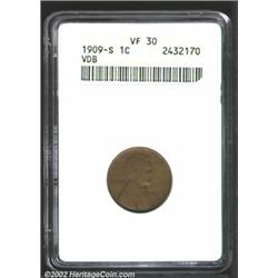 1909-S VDB 1C VF30 ANACS. The medium brown fields have a few miniscule contact marks, but all major.