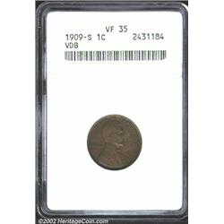 1909-S VDB 1C VF35 ANACS. Medium brown color. Sharply detailed, especially on the lines of the wheat