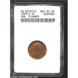 1909-S VDB 1C--Cleaned--ANACS. AU Details, Net XF40. Recolored at one time, although partly retoned.