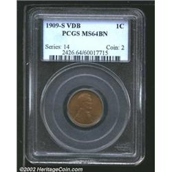 1909-S VDB 1C MS64 Brown PCGS. A well struck near-Gem with deep chocolate-brown patina and carefully