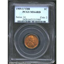 1909-S VDB 1C MS64 Red PCGS. This coin is expectantly well struck for a first-year Lincoln Cent. In.
