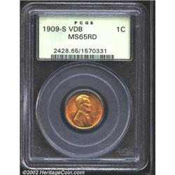 1909-S VDB 1C MS65 Red PCGS. Warm, fiery-red mint luster is seen over each side with a light accent.