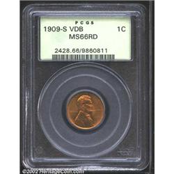 1909-S VDB 1C MS66 Red PCGS. Superb mint luster characterizes this glowing red Gem. Virtually perfec