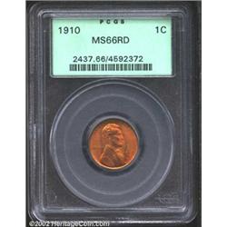 1910 1C MS66 Red PCGS. A lustrous Gem that has intermingled orange and yellow-green color. Seemingly