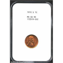 1910-S 1C MS66 Red NGC. Rich crimson-orange color. A nicely struck and lustrous Gem that has impress
