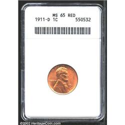 1911-D 1C MS65 Red ANACS. A lustrous orange-gold Gem that has a crisp strike and unabraded surfaces.