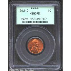 1912-D 1C MS65 Red PCGS. A lustrous and well struck Cent with virtually unmarked surfaces. A scarce.