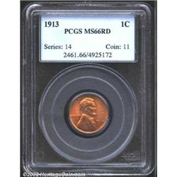 1913 1C MS66 Red PCGS. A lovely Gem with flashy luster and rich orange-gold color. Free from bothers
