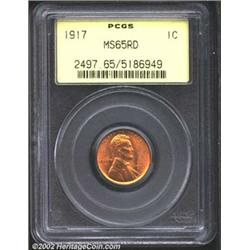 1917 1C MS65 Red PCGS. A lustrous Gem with a good strike and radiant pumpkin-orange color. A couple.