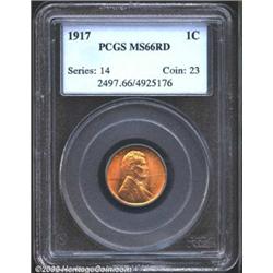 1917 1C MS66 Red PCGS. Bright honey-gold and green color, with flashy luster and well preserved surf