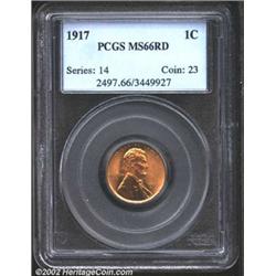 1917 1C MS66 Red PCGS. Lustrous golden tan surfaces with some areas of darker reds and a few flashes