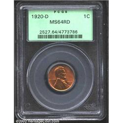 1920-D 1C MS64 Red PCGS. A nicely struck and lustrous near-Gem that has clean surfaces and rich oran