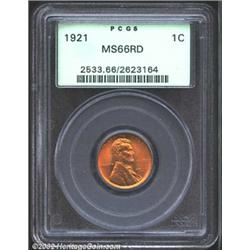 1921 1C MS66 Red PCGS. Deep orange and yellow-gold color. A nicely struck and flashy Gem that has se