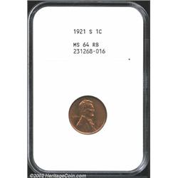 1921-S 1C MS64 Red and Brown NGC. The lustrous surfaces have attractive golden-brown color. The stri