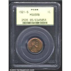 1921-S 1C MS65 Red and Brown PCGS. An exquisitely preserved Gem with above average luster and a reas