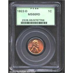 1922-D 1C MS66 Red PCGS. The '22-D is an issue with very few Gems known today, not only because of i