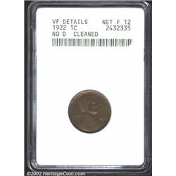 1922 No D 1C Strong Reverse--Cleaned--ANACS. VF Details, Net Fine 12. Deep purple-brown patina. Linc