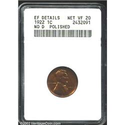 1922 No D 1C Strong Reverse--Polished--ANACS. XF Details, Net VF20. The iridescent orange-brown pati