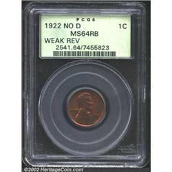 1922 No D 1C Weak Reverse MS64 Red and Brown PCGS. As Lincoln collectors well know, the 1922-D is ve