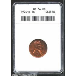 1924-D 1C MS64 Red and Brown ANACS. A nicely struck near-Gem that has deep violet and tan-gold color