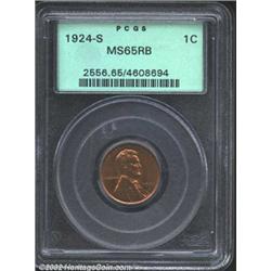 1924-S 1C MS65 Red and Brown PCGS. Pleasing light chestnut patina with lovely golden crimson highlig