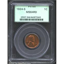 1924-S 1C MS64 Red PCGS. The deep yellow-brown fields compliment the lilac-violet devices. Nicely st