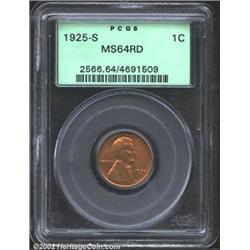 1925-S 1C MS64 Red PCGS. A lustrous olive-yellow near-Gem that has nearly pristine surfaces and a ty