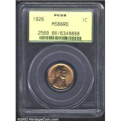 1926 1C MS66 Red PCGS. A lustrous Gem with virtually pristine surfaces and splendid orange-yellow co