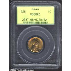 1928 1C MS66 Red PCGS. The bright greenish-gold color is very pleasing. A lustrous Gem with a sharp.