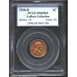 1928-D 1C MS65 Red PCGS. Subtle yellow-green and pink colors. Lustrous and virtually free of contact