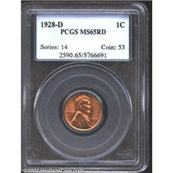 1928-D 1C MS65 Red PCGS. A flashy Gem with rich orange color and unabraded fields. The lower reverse