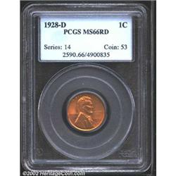 1928-D 1C MS66 Red PCGS. The '28-D is a very elusive issue in Gem condition and with full red color.