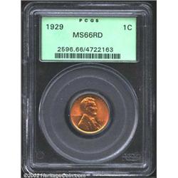 1929 1C MS66 Red PCGS. A fiery orange-gold Gem that has flashy luster and seemingly pristine surface