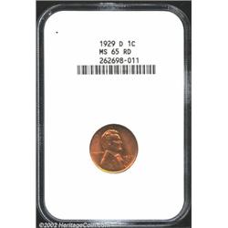 1929-D 1C MS65 Red NGC. Deep orange fields with olive devices. Lustrous and carefully preserved with