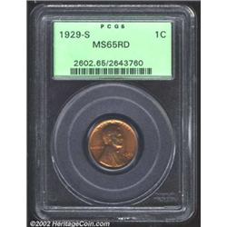 1929-S 1C MS65 Red PCGS. Dark even red patina. Somewhat softly struck but with good clean fields wit